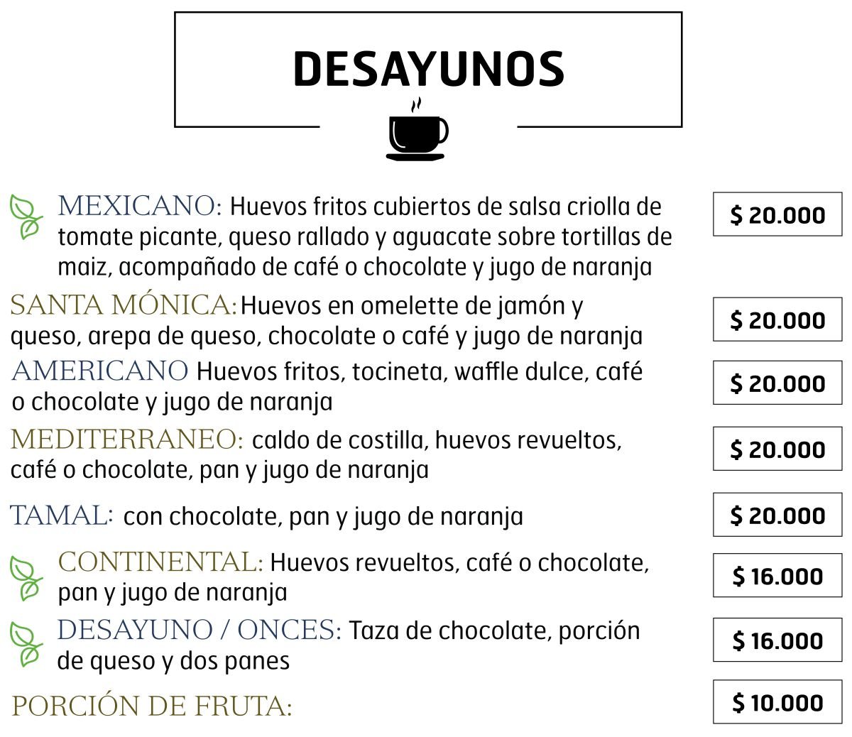 Menú desayuno